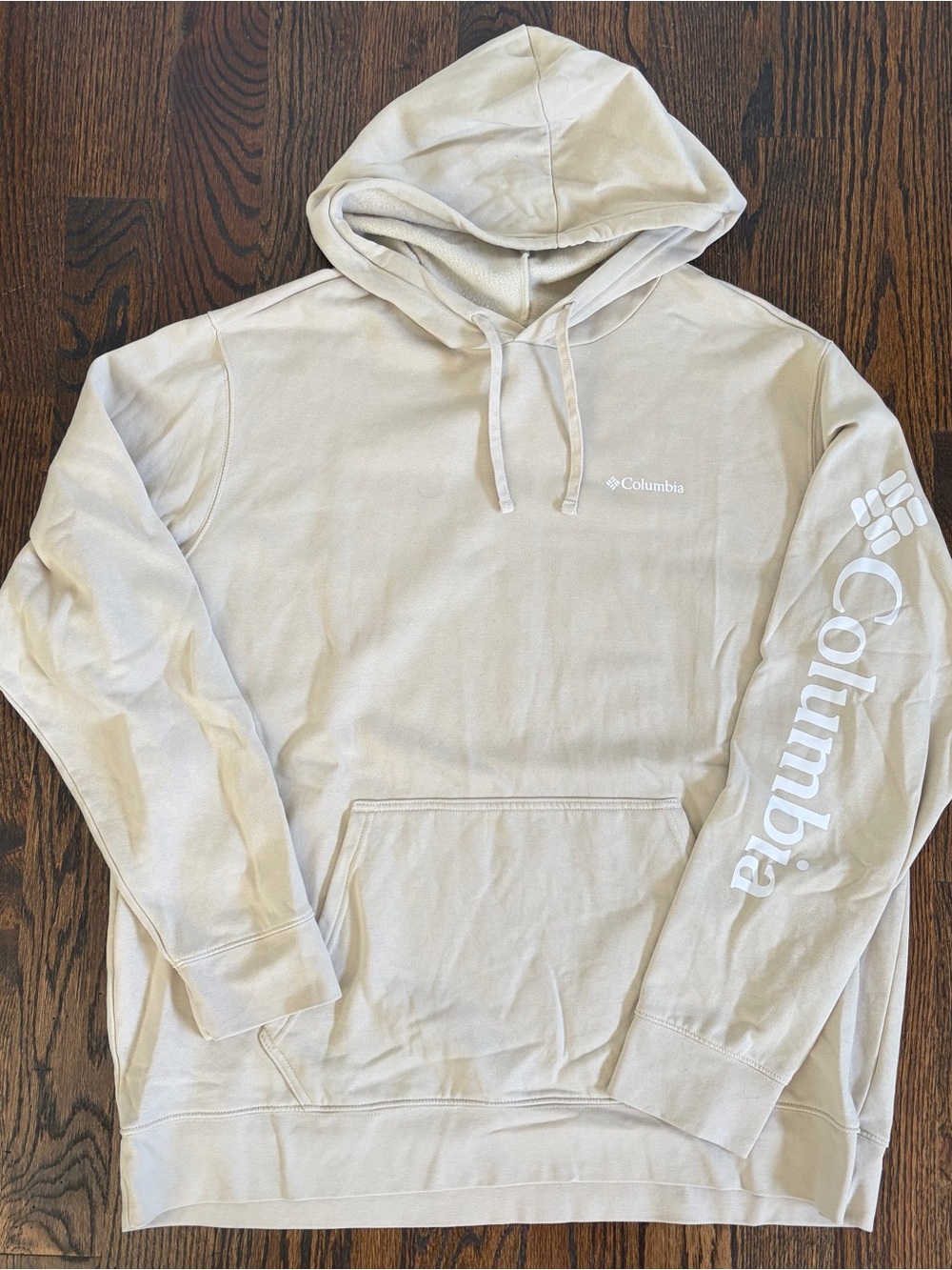 Columbia Men’s Light Beige Hooded Pullover with Sleeve Logo